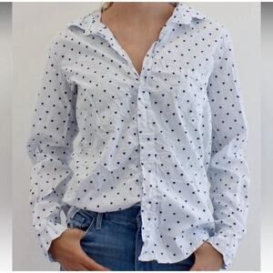 Frank and Eileen Barry Blue Hearts Striped Crinkle Shirt Navy White Small Ab3